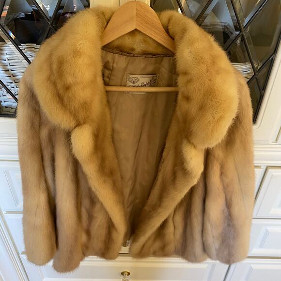 Med / Large Vintage Blonde Mink Fur Coat with Pleated Satin Lining - Picture 5 of 16